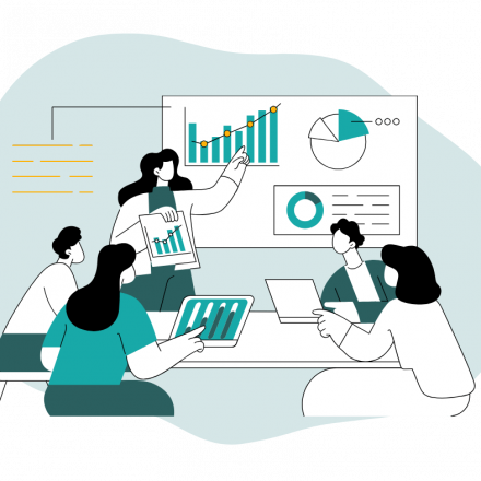 Présentation d'un reporting pendant un réunion d'équipe