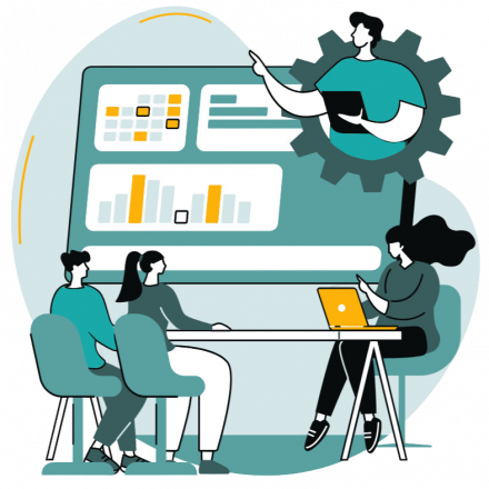 Réunion d'équipe avec une présentation des données